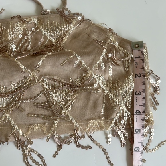 Cider Gold Beaded Sequin Fringe Tassel Crop Bra Top small NWT - Picture 7 of 8